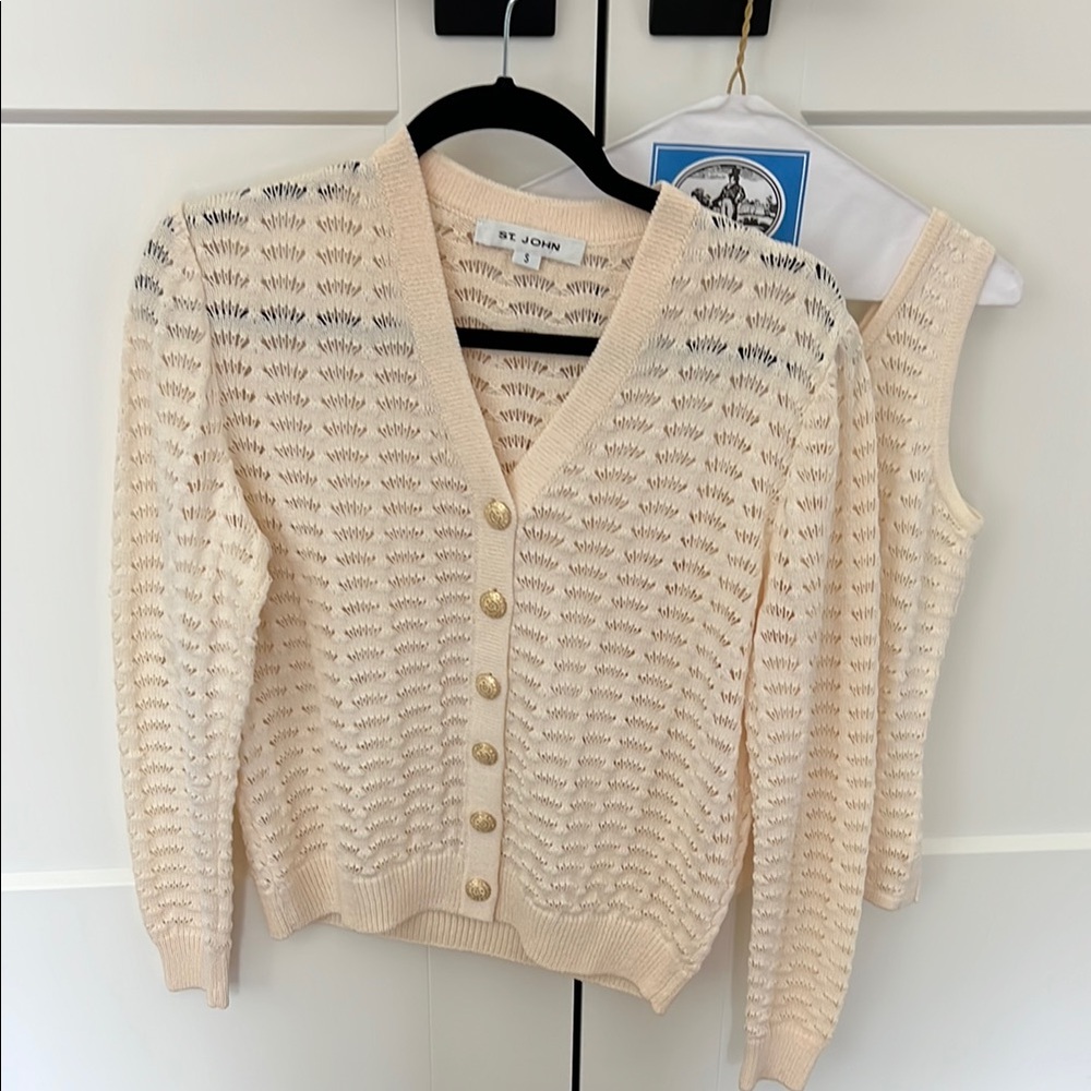 St. John Cream Cardigan Sweater with Cozy Knit Design and Matching Tank
